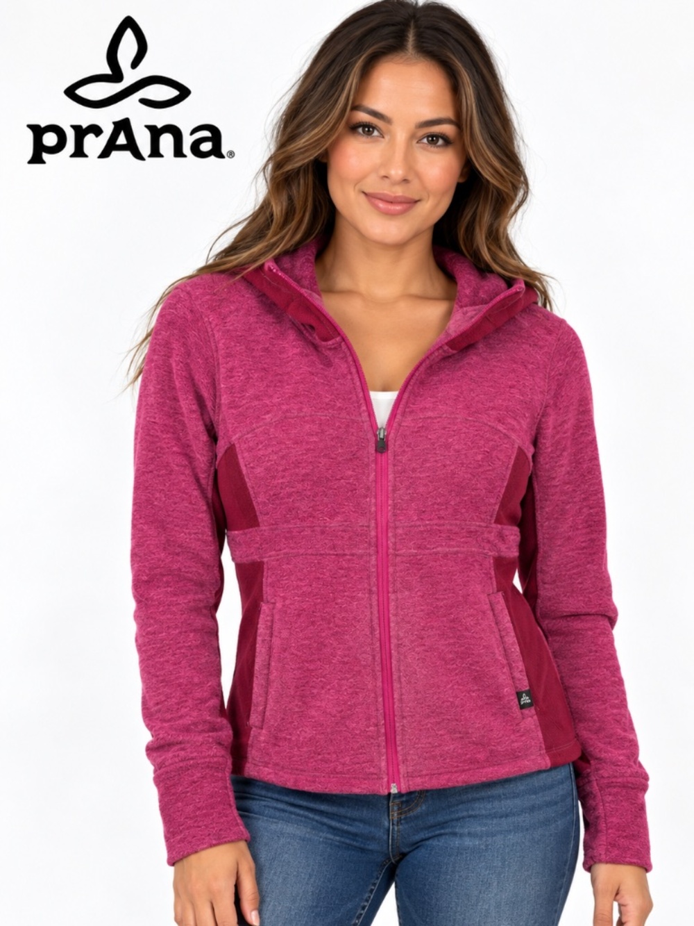 Prana Drea Women's Magenta Fleece Full Zip Hooded Jacket